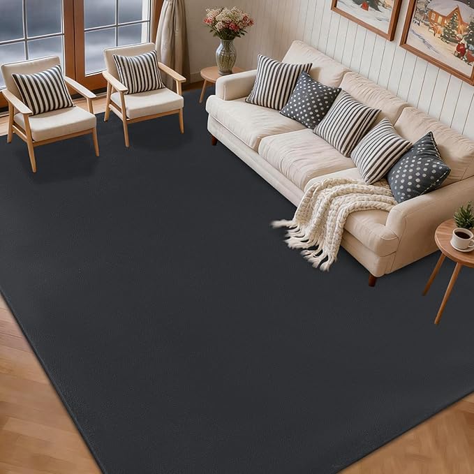 qulint Modern Rug for Living Room 5x8, Dark Grey Washable Area Rug for Bedroom Soft Thickened Memory-Foam Indoor Rug, Minimalist Solid Non Slip Carpet for Boys Girls Kid Room Nursery Home Decor