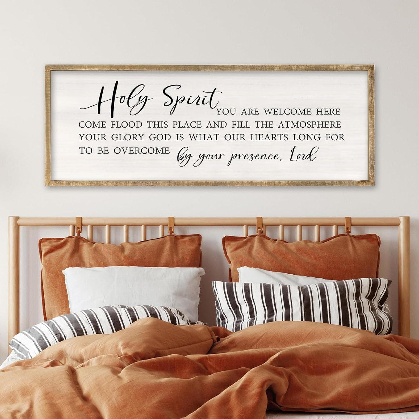 Holy Spirit You are Welcome Here Wall Decor Art 40x15 Inch Large Christian Song Bible Verse Plaque Wood Framed Sign Living Room Scripture Quote Religious For Office Wall Hanging (Wood)