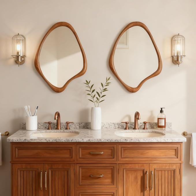 WallBeyond Asymmetrical Mirror, Irregular Wall Mirror, Wall Mirrors Decorative for Bedroom Living Room Entryway Hall, Wood Mirror for mid Century Modern Decor 29" H x 23" W