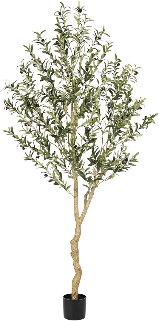 Realead Faux Olive Tree 6ft - Tall Olive Trees Artificial Indoor with Natural Trunk and Lifelike Leaves - Fake Olive Tree with Pot for Modern Home Office Living Room Decor