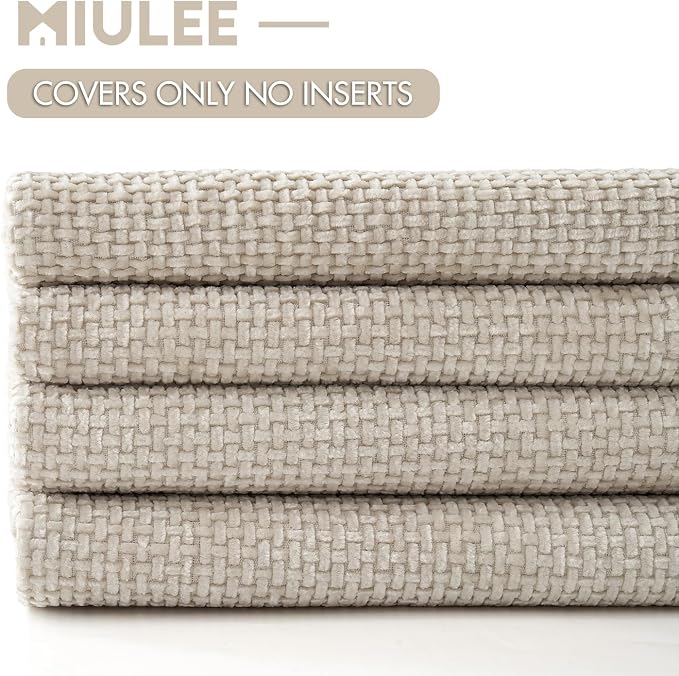 MIULEE Pack of 4 Couch Throw Pillow Covers 16x16 Inch Cream Soft Decorative Chenille Pillow Covers Farmhouse Accent Cushion Covers for Boho Spring Home Decor Sofa Bedroom Living Room