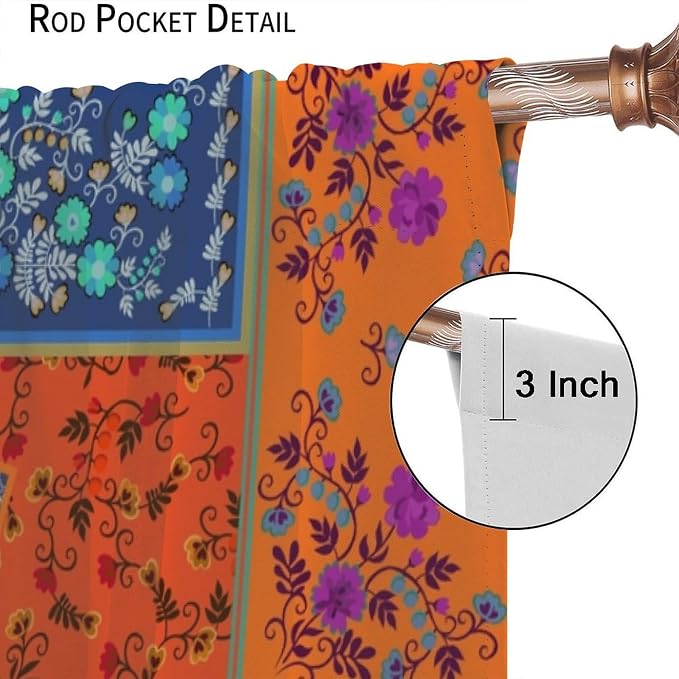 Bohemian Patchwork Blackout Curtains, Paisley Floral Print Window Treatments, for Bedrooms, Living Rooms, and Kitchens72X63 Inch