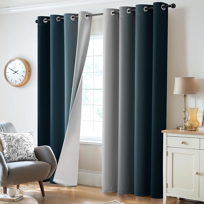 Yakamok 100% Blackout Curtains Ombre Navy Blue Curtains for Bedroom 84 Inch | 2 Layers,Room Darkening Grommet Gradient Drapes,Light Blocking Thermal Insulated Window Curtains for Living Room 52W x 84 L
