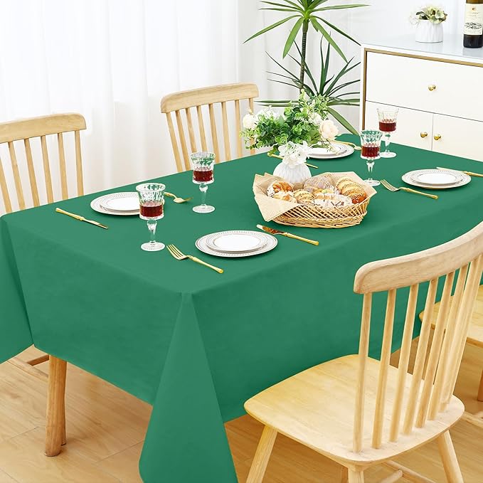 Smiry Rectangle Table Cloth 60x140 Inch, Waterproof Wipeable Vinyl Tablecloths Protector, Oil Spill Proof Plastic Table Cover for Dining, Picnic, Camping, Outdoor, Emerald Green