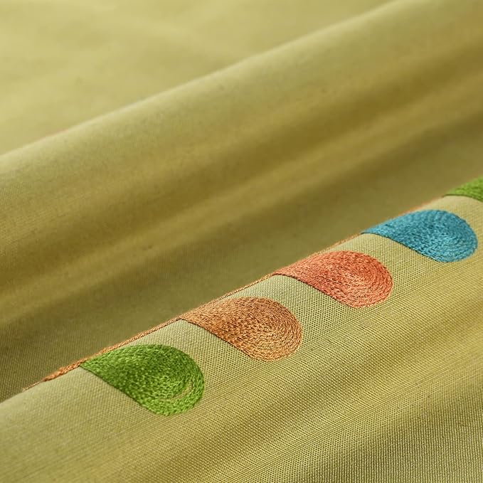 VOGOL Linen Curtains 63 Inch Length, Colorful Leaves Embroidered Kitchen Curtain, Top Grommet, 2 Panels, 52x63