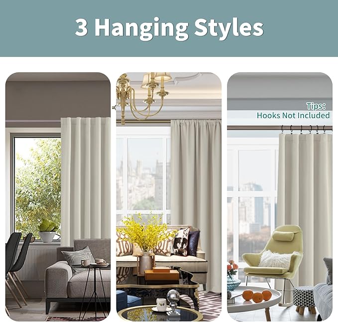 BGment 100% Room Darkening Thermal Insulated Blackout Curtains 63 Inches Long with Liner, Rod Pocket and Back Tab Double Layer Noise Reduce Curtains for Bedroom (42 x 63 Inch, 2 Panels, Cashmere)