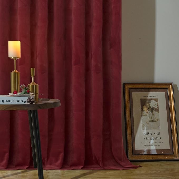 YoungsTex Burgundy Velvet Curtains 84 Inch Length for Living Room, Thermal Insulated Drapes with Gommet Blackout Privacy Protection for Dining Bedroom, 2 Panels, 52 X 84 Inch
