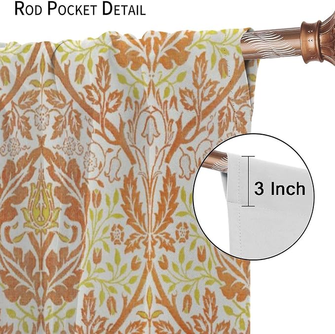 Bohemia William Morris Art Blackout Window Curtains, Vintage Flowers Foliage Rod Pocket Curtains, for Living Room Bedroom 21(W)*45(L) 2 Panels