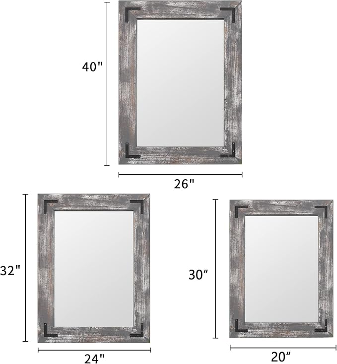 YOSHOOT Rustic Wooden Framed Wall Mirror, 30"x20", Natural Wood Bathroom Vanity Mirror for Farmhouse Decor, Vertical or Horizontal Hanging