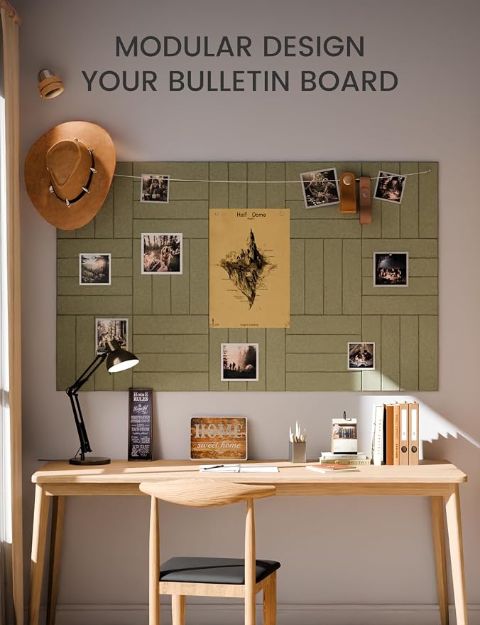 Fluxynara Large Felt Bulletin Board 48" x 36" Cork Board Alternative - 6 Pack with 32 Safe Removable Adhesive Tabs, Cork Boards for Walls Cork Board for Home Office Classroom Pin Board -Olive Green