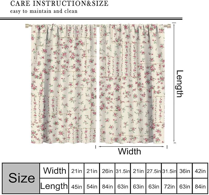 Boho Patchwork Floral Blackout Curtains Yellow Red Farmhouse Patchwork Quilted Country Check Print Window Drapes for Bedroom Living Room Kitchen Cafe （W26xL84 Inch） x2 Panels