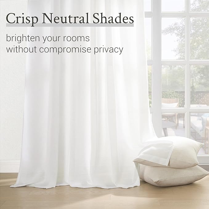 Topfinel 96 Inches Long Pinch Pleated Semi Sheer Curtains,White Linen Blended Light Filtering Window Curtains 96 Length for Living Room Bedroom Pinch Pleat Drapes with Hooks 1 Panels 60" Wx96 L