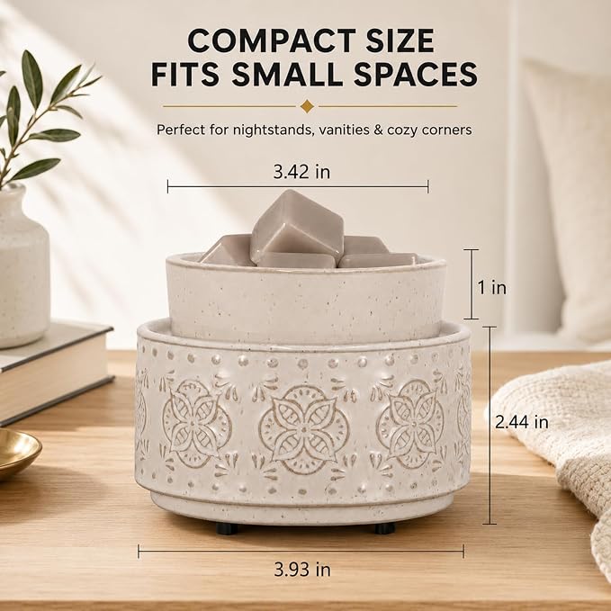 mocosa Ceramic Wax Melt Warmer, 3-in-1 Electric Wax Warmer for Scented Wax Melts, Flameless Candle Wax Burner for Home Fragrance, Bedroom Bathroom Office Decor, Gifts for Women Mom(Beige-Granular)