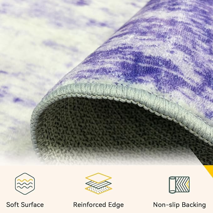RELEANY Washable Area Rugs 10'x14 Non-Slip Modern Abstract Soft for Living Room Entryway Bedroom Kitchen, Print Pattern, Purple Gray Pink White