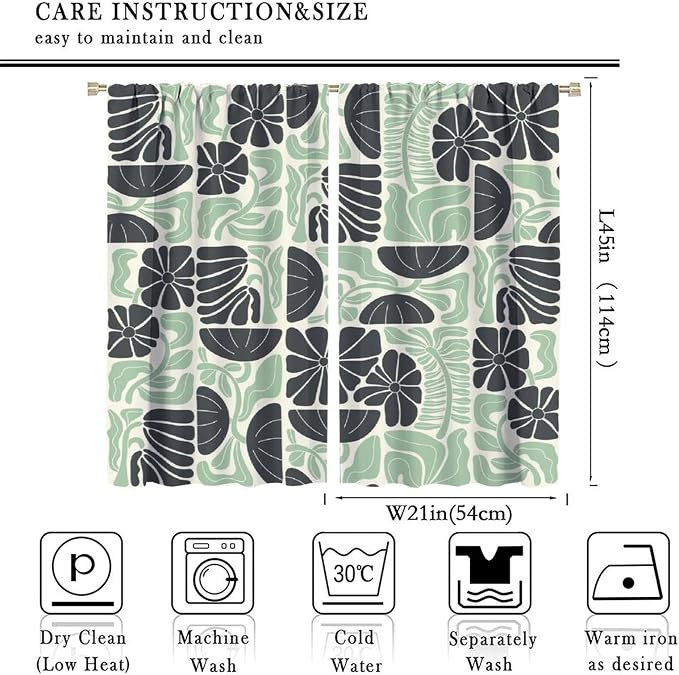 JESTRONRY Mid Century Boho Curtains, Modern Abstract Abstract Geometric Green Floral Pattern Print Blackout Window Door Curtains for Bedroom Living Room Home Decor 42x45in