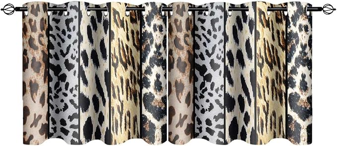 Wild Animals Print Curtain, Leopard Boa Skin Room Darkening Thermal Insulated Blackout Leopard Boa Window Drapes with Grommets for Living, Dining, Bedroom, Set of 2 Panels (52x24in)