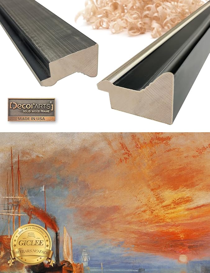DECORARTS - The Fighting Temeraire by William Turner. Giclee Print on Canvas. Oil Painting Reproduction with Framed Wall Art. Ideal for Home and Office Decor. Total Size w/Frame: 15.25x21.25