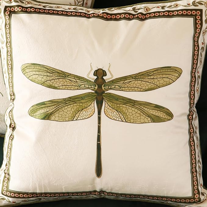 ISAENNE Designer French Velvet Throw Pillow Cover,18"x18" Set of 2-Grace C | Pillow Cover,Concealed Zipper Design,Dragonfly Pattern,Sofas,Bedroom,Living Room,Lounge Chairs,All Season Home Decor