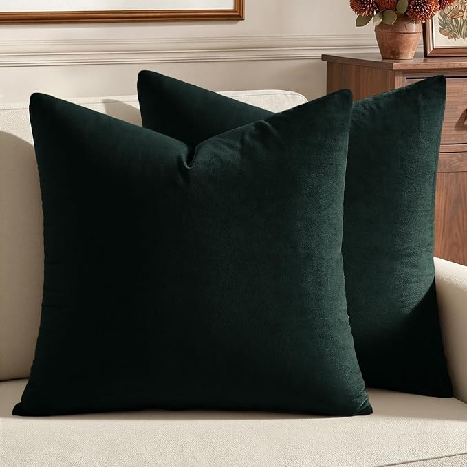 MIULEE Pack of 2 Velvet Soft Solid Decorative Square Throw Pillow Covers Cushion Case for Sofa Bedroom Couch,18x18 Inch Army Green
