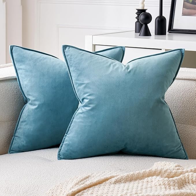 MIULEE Light Blue Velvet Throw Pillow Covers 18x18 Soft Summer Coastal Decorative Solid Square Cushion Cases Pack of 2 Modern Luxury Home Decor for Couch, Sofa, Bedroom