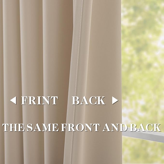 DONREN Sand 60 inch Wide Pinch Pleated Blackout Curtains with Hooks - 84 inch Length Room Darkening Thermal Insulated Window Curtain Panels for Patio Sliding Glass Door,Pack of 2