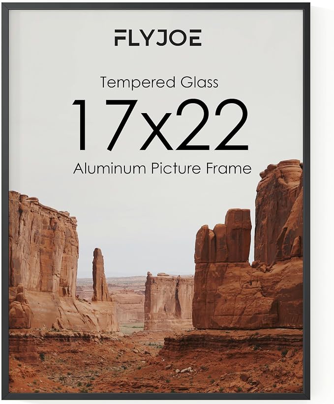 FLYJOE 17x22 Metal Picture Frame - Black Aluminum Picture Frames with Real Glass, Wall Mounting Horizontally or Vertically, Diploma, Certificates and Decor for Wall Gallery 22x17 Frame, Black