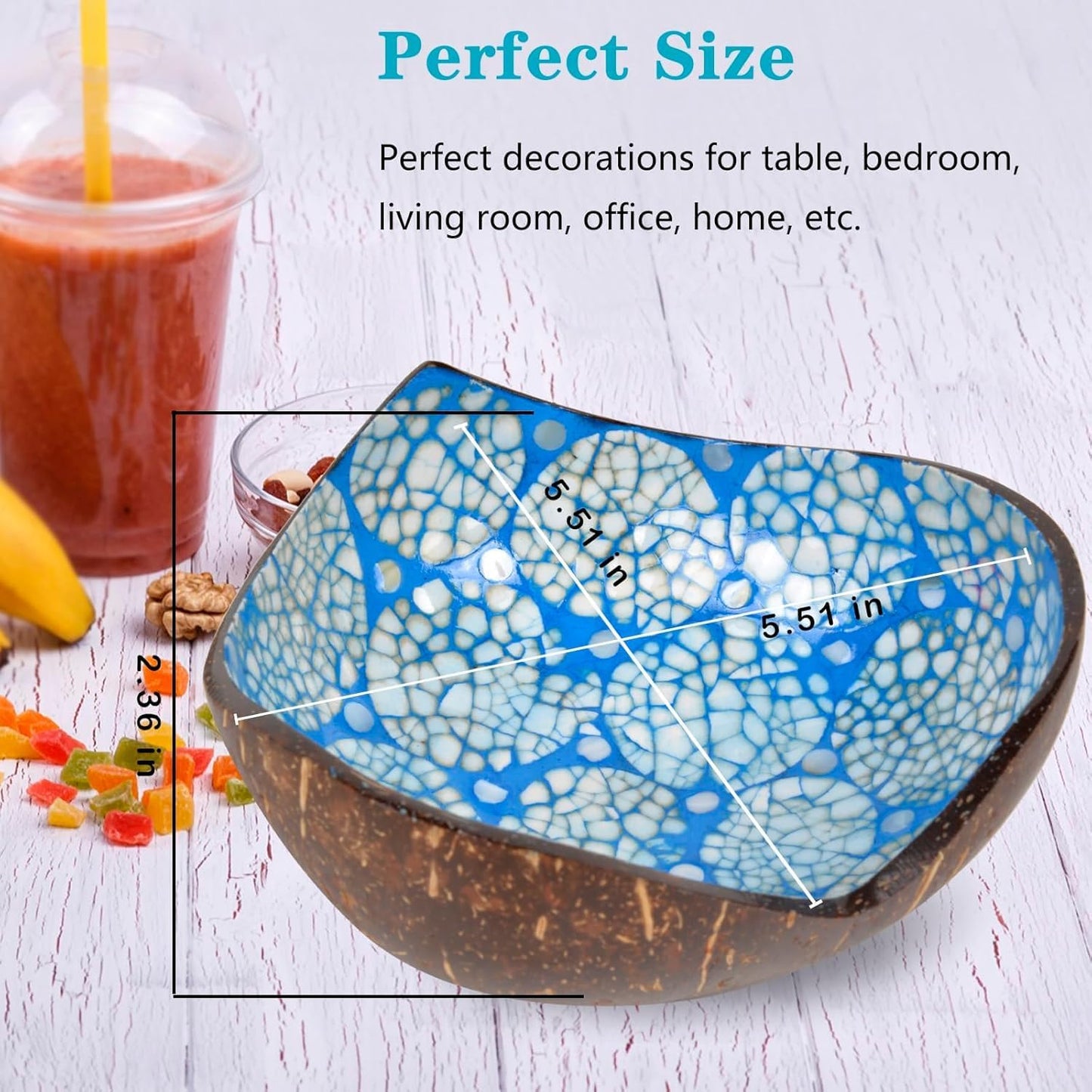 Coconut Bowls Decorative Candy Dish - Heart Acai Bowl, Natural Wooden Candy Dish, Key Bowl Holder for Entryway Table, Yogurt Smoothie Nuts Dessert Container, Rice Fruits Dry Snack Storage Shell Bowls