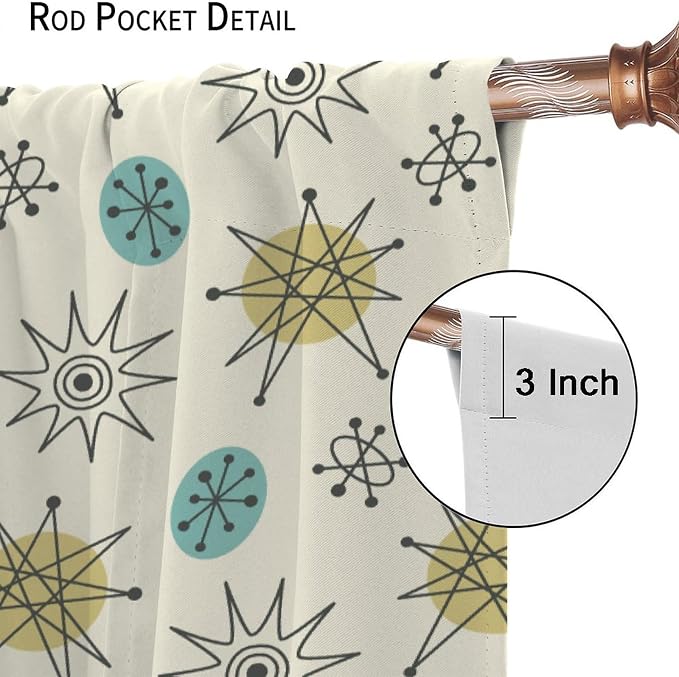 JESTRONRY Mid Century Modern Curtains. Retro 1950s Vintage Style Atomic Background Home Fabric Living Room Bedroom Kitchen Bathroom Decor 63x72in