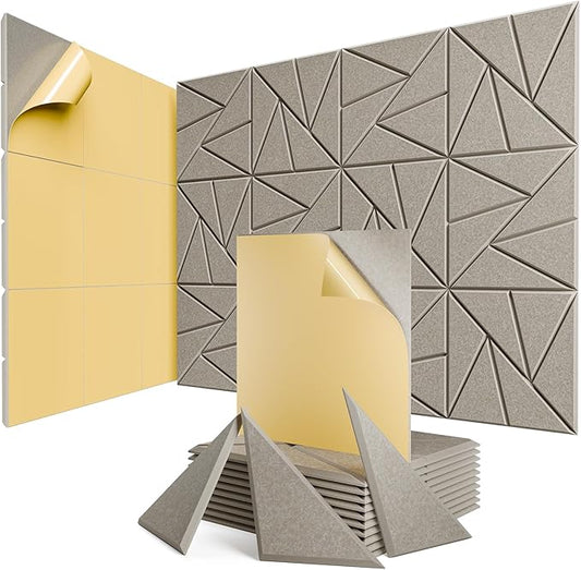 12 Pack Acoustic Panels with Self-Adhesive, 12"X 12"X 0.4"Sound Proof Foam Panels, Sound Panels High Density, Soundproof Wall Panels for Home Studio Office Camel