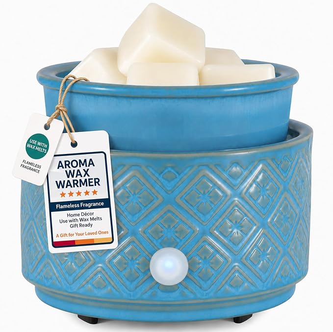Wax Melt Warmer for Scented Wax,3-in-1Ceramic Wax Warmer Fragrances Candle Oils, Home Fragrance Burner,Electric Candle Warmer Perfect Christmas Gifts for Mom Women(Blue)
