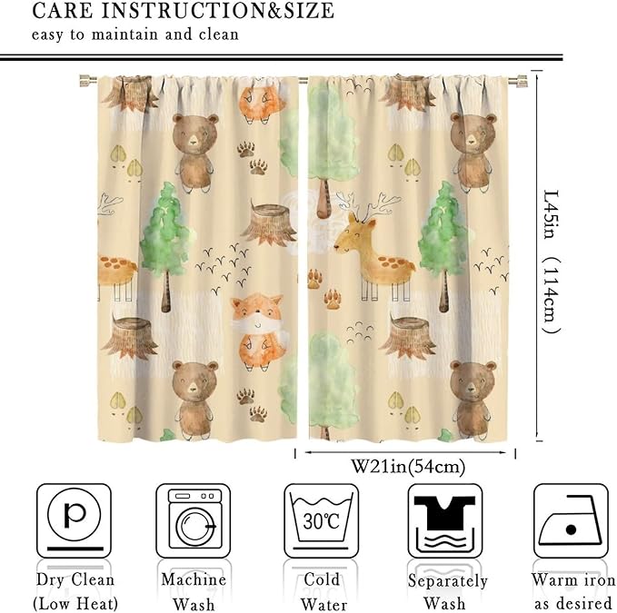YCness Rustic Animal Curtains, Wild Forest Animal Bear Fox Deer Kids Window Treatments for Living Room Bedroom, Farmhouse Woodland Blackout Drapes 2 Panel Sets, 42x45 Inch, Style-4