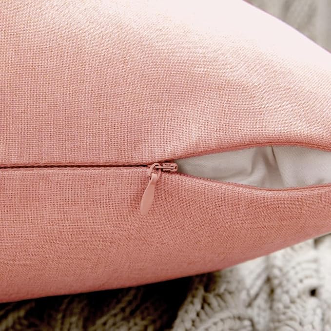 MIULEE Pack of 2 Decorative Outdoor Solid Waterproof Throw Pillow Covers Spring Valentine Faux Linen Garden Farmhouse Cushion Cases for Patio Tent Balcony Couch Sofa 16x16 Inch Light Pink