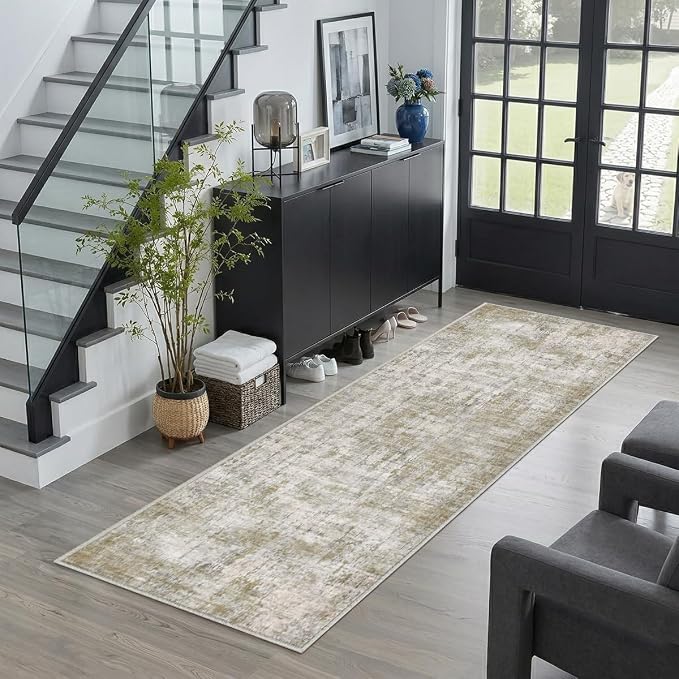 2x6 Rug for Entryway Hallway-No Slip Soft Carpets Modern Abstract Indoor Floor Stain Resistant Carpet for Bedroom Dining Room Farmhouse Nursery Home Office Tan