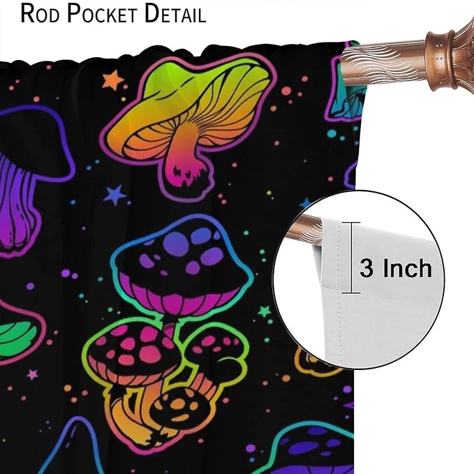 Mushroom Curtains Colorful Cartoon Plant Print Window Treatments for Bedroom Living Room Kitchen Fantasy Psychedelic Mushroom Window Drapes 2 Panels Set,Total Size 63 x 72 Inch