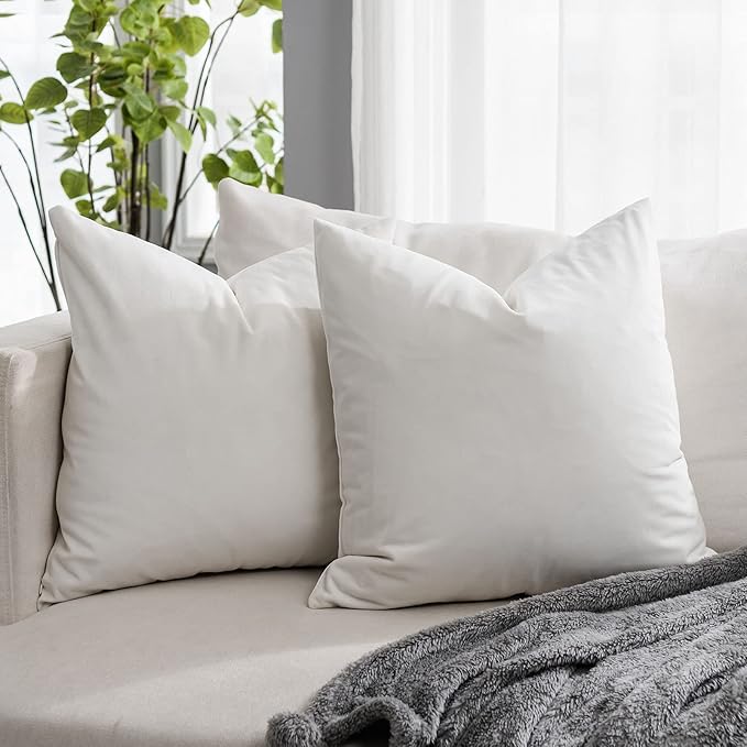 Cream White Euro Decorative Velvet Throw Pillow Covers 26x26 inch Set of 2 with Zipper Luxury Soft Solid Square Cushion Covers Case for Sofa Couch Bed Living Room