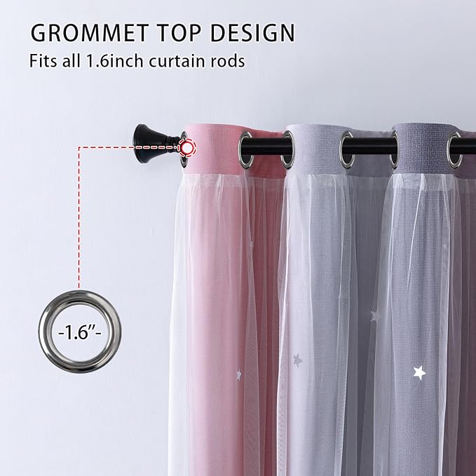 XiDi Ombre Gray and Pink Blackout Curtains for Girls Bedroom 63 Inch Length 2 Panels,Grommet Window Drapes for Kids Room Decro Pink Grey