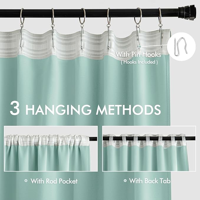 MIULEE Aqua Back Tab Blackout Curtains 102 Inch Long 2 Panels Set for Bedroom, Rod Pocket/Pinch Pleated Thermal Insulated Living Room Darkening Light Blocking Floor to Ceiling Drapes