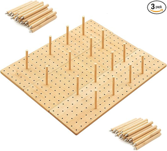 Kigley 3 Pcs Bamboo Wood Pegboard Drawer Organizer with 32 Pegs Wooden Peg Board Drawer Shelf Organizer Adjustable Peg System for Dishes Plate Pot Container Cookware Utensil Kitchen