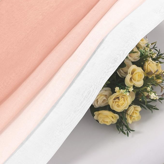 DWCN Blush Pink Faux Linen Ombre Sheer Curtains - Gradient Semi Voile Curtains for Bedroom and Living Room, Set of 2 Grommet Top Window Curtain Panels, 42 x 63 Inches Long,