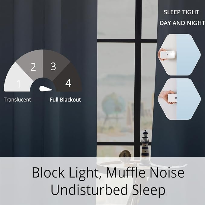 Coastal Gradient Blackout Curtains for Boys Bedroom - 100% Blackout Ocean Theme Thermal Insulated Noise Reducing, Room Darkening Curtain for Kids Room Nursery, 2 Panels, Each W52×L84