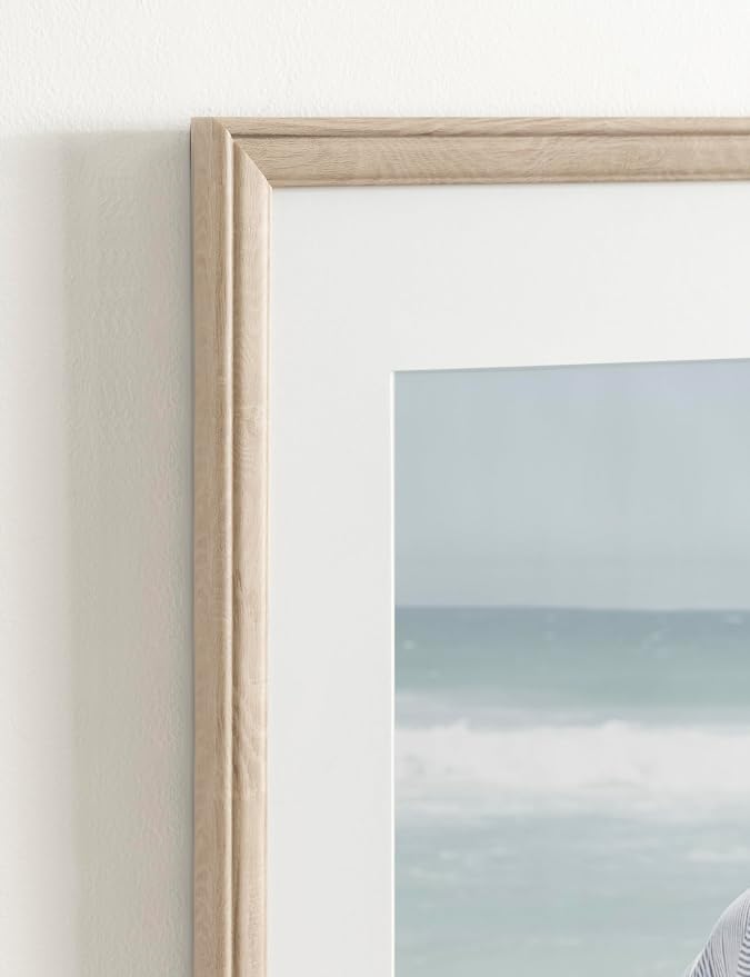 Kate and Laurel Adlynn Rectangle Picture Frame Set of 3; 14 x 18 matted to 11 x 14; Natural; Transitional Three-Piece Frame Set for Gallery Wall Frame Set in Living Room Wall Decor