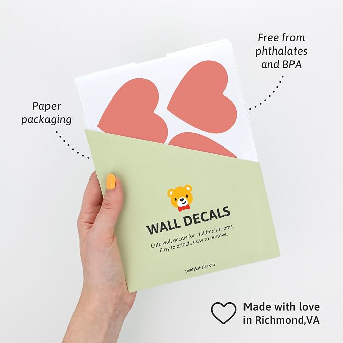 Removable Wall Decals for Kids Room – Peel and Stick Wall Stickers for Girls & Boys Bedroom, Playroom & Nursery – Easy to Apply Wall Decor - Red Hearts