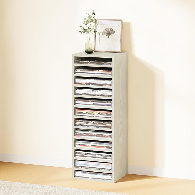 IOTXY DIY Modular Cube Bookcase - CubeXY Customizable Stackable Expandable Basic Shelving Units, 12-Cube Wooden Open Bookshelf with Removable Shelves for 10-inch Vinyl Record Storage Organizer, Oak
