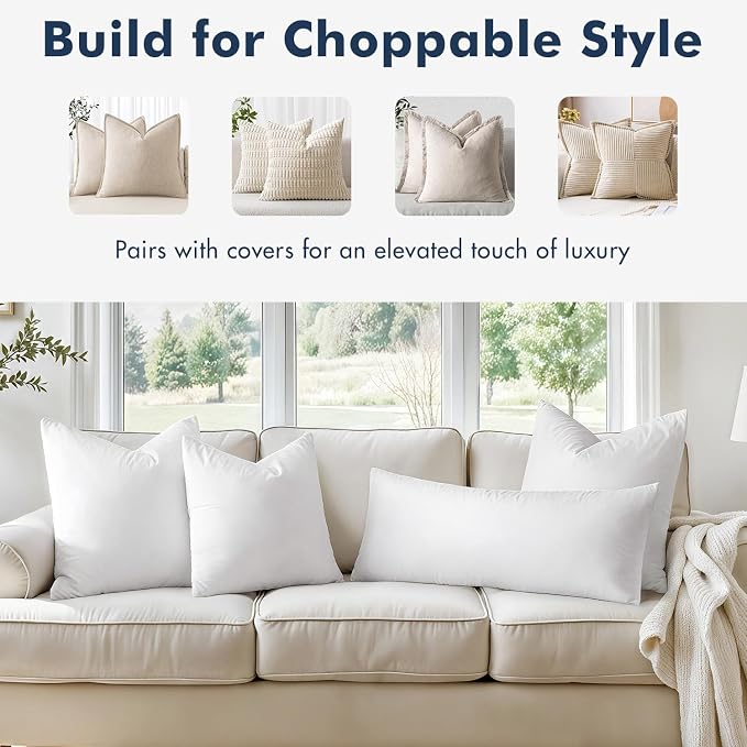 MIULEE 20x20 Pillow Inserts,Set of 2 Down Feather Throw Pillows for Couch Sofa Bed, Decorative Fluffy Throw Pillow Inserts Cotton Fabric,White