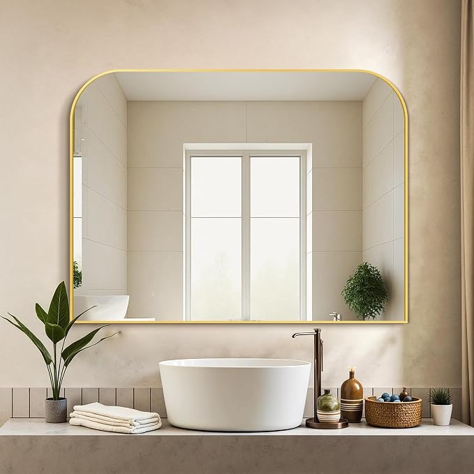 Bathroom Vanity Mirror,30" x 40" Gold Metal Framed Wall Mirror for Over Sink, Living Room, Bedroom,Entryway Decor