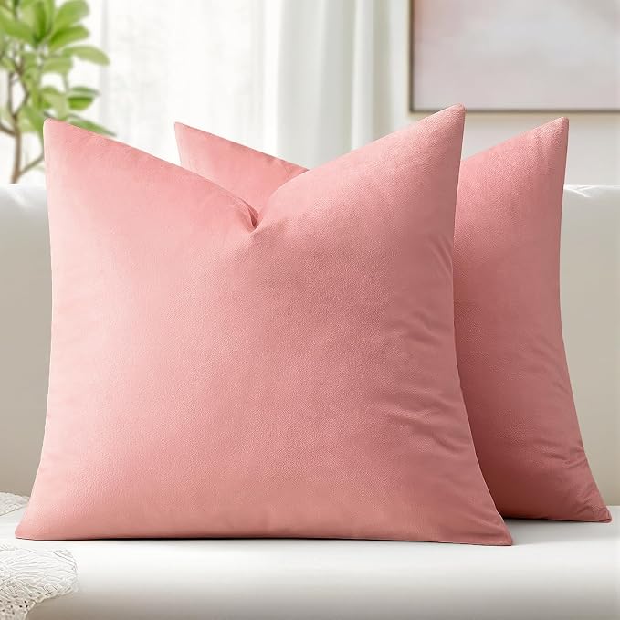 MIULEE 24x24 Inch Euro Sham Velvet Pillow Covers, Set of 2 Large Square Decorative Pillows -Dusty Pink Super Soft for King Bed, Sofa, Couch, Accent Chairs with Hidden Zipper