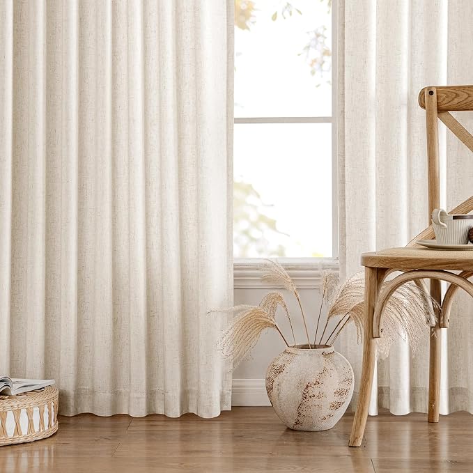 MIULEE Non-See-Through Privacy Linen Curtains 2 Panels, Light Filtering Window Curtains Farn House Textured Back Tab Semi Sheer Drapes for Bedroom Living Room, 52 x 108 Inches Long, Cream