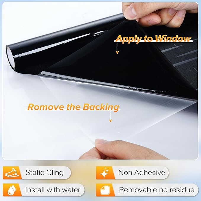 rabbitgoo Blackout Window Film, Sun Light Blocking Room Darkening Privacy Window Cover, Removable Day Sleep Black Out Shades Tint for Home Frosted Glass Film, 3D Cross, Black, 35.4" x 78.5"