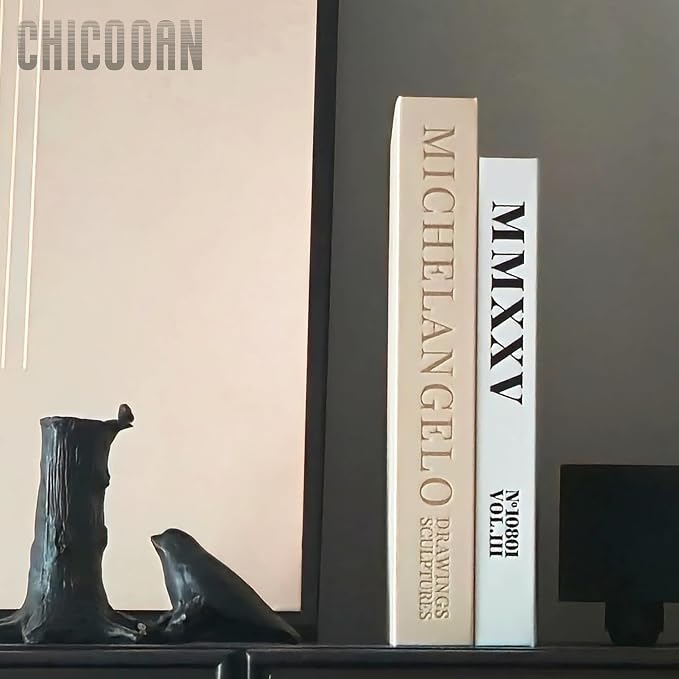 4-in-1 Decorative Books Set, Coffee Table Books Decor, 2 Linen Fake Book Boxes with Wood Tray, Bead Garland for Decoration, Bookshelf Boho Neutral Aesthetic Decor