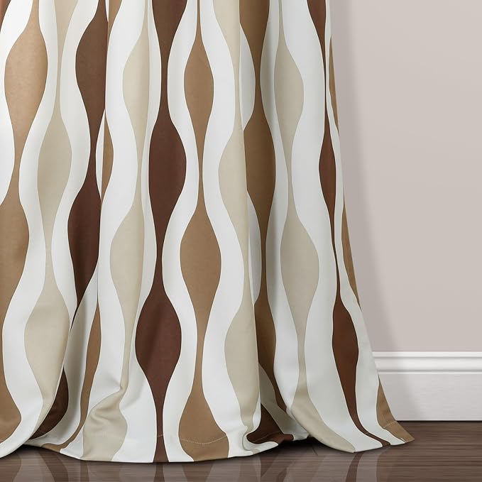 Lush Decor Mid Century Geo Room Darkening Window Curtain Panels Pair 52" W x 84" L Neutral - Retro Curtains for Living Room - Vintage Drapes